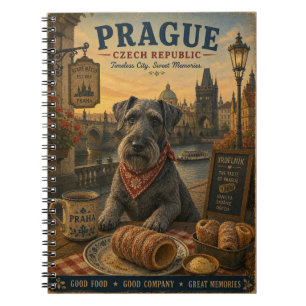 Caderno Espiral Terrier Tcheco em Arte de Viagem Vintage de Praga
