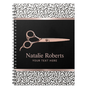 Caderno Espiral Tesoura Moderna do Cabelo-Leopardo Rosa