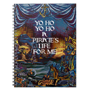 Caderno Espiral Tesouro do esqueleto pirata sob a arte dos cômicos
