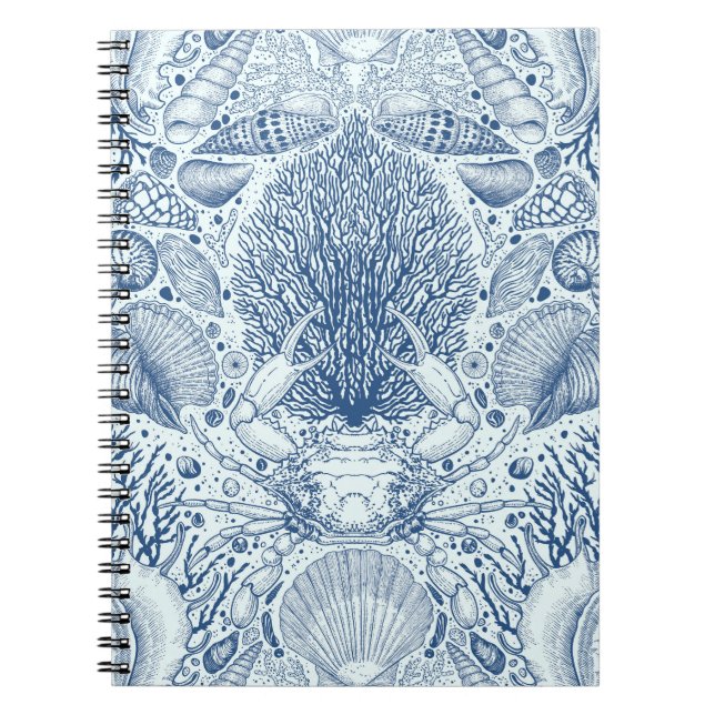 Caderno Espiral Tesouros de praia em azul (Frente)