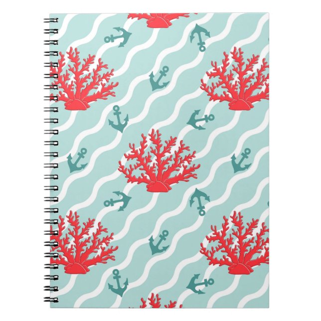 Caderno Espiral Teste padrão 1 do coral vermelho (Frente)