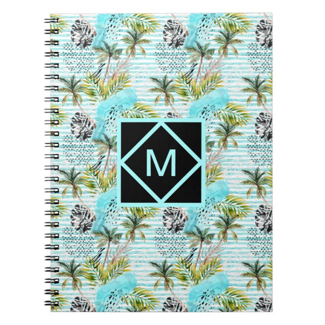 Caderno Espiral Teste padrão abstrato da palmeira da aguarela (Frente)