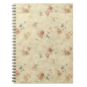 Caderno Espiral Teste padrão afligido velho do tecido dos rosas d