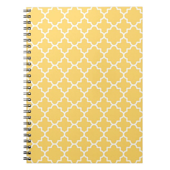 Caderno Espiral Teste padrão amarelo de Quatrefoil (Frente)