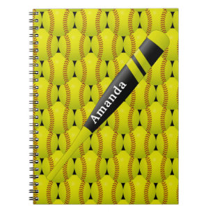 Caderno Espiral Teste padrão amarelo personalizado do softball