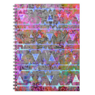 Caderno Espiral Teste padrão asteca bonito do símbolo do triâng