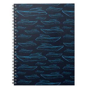Caderno Espiral Teste padrão azul do iate