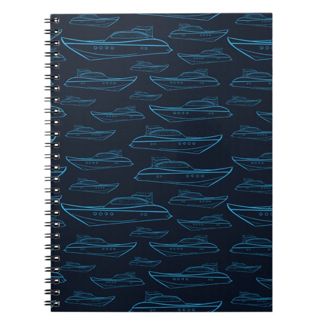 Caderno Espiral Teste padrão azul do iate (Frente)