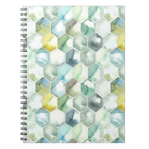 Caderno Espiral Teste padrão azul & verde de Honycomb do Aquarell