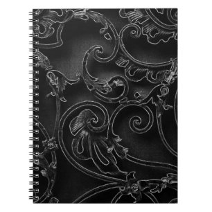 Caderno Espiral Teste padrão barroco gótico preto do redemoinho