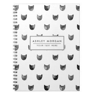 Caderno Espiral Teste padrão bonito chique preto e branco do gato
