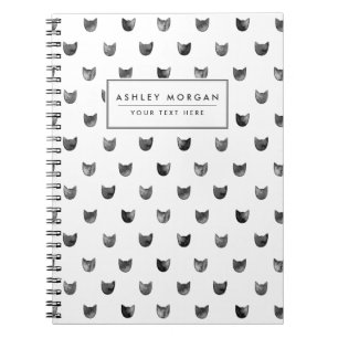 Caderno Espiral Teste padrão bonito chique preto e branco do gato