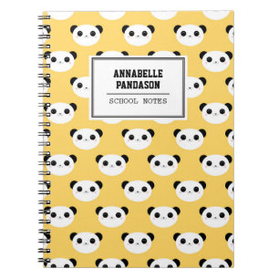 Caderno Espiral Teste padrão bonito da cara da panda de Kawaii