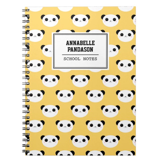 Caderno Espiral Teste padrão bonito da cara da panda de Kawaii (Frente)