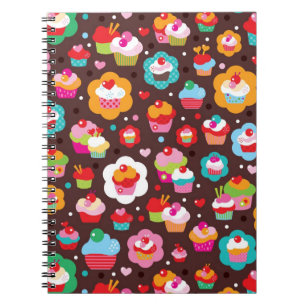 Caderno Espiral Teste padrão bonito do bolo do copo