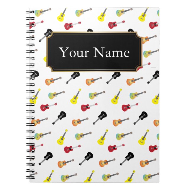 Caderno Espiral Teste padrão bonito do Ukulele da música com nome (Frente)