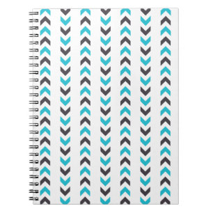 Caderno Espiral Teste padrão branco & azul geométrico moderno das