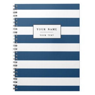 Caderno Espiral Teste padrão branco das listras dos azuis marinho