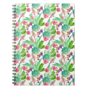 Caderno Espiral Teste padrão brilhante do cacto & do Succulent da