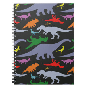 Caderno Espiral Teste padrão colorido do dinossauro (escuro)