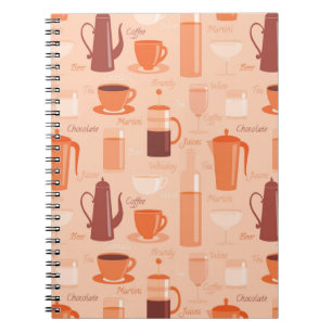 Caderno Espiral Teste padrão com bebidas e texto