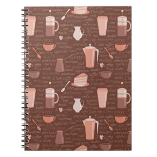 Caderno Espiral Teste padrão com elementos relacionados do café
