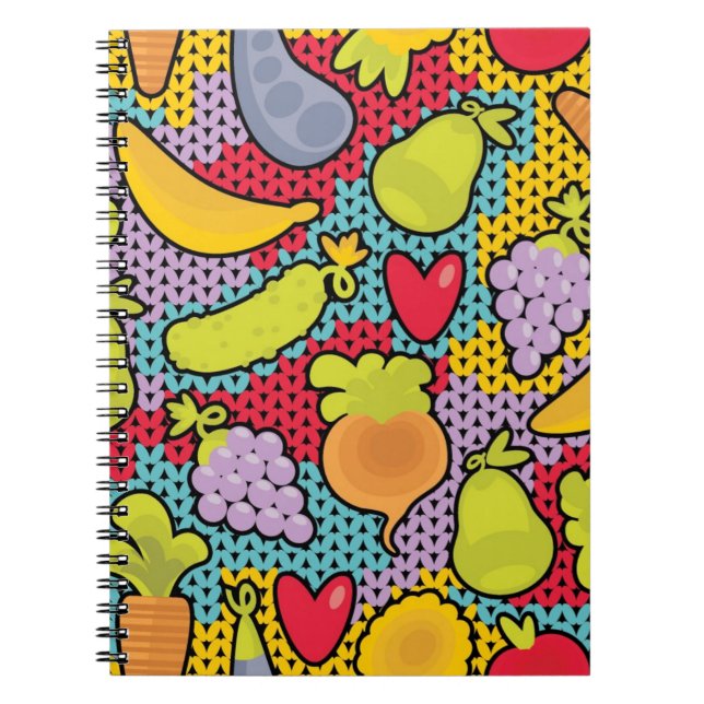 Caderno Espiral Teste padrão com frutas e legumes (Frente)