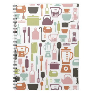 Caderno Espiral Teste padrão com ícones coloridos do cozinhar