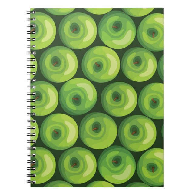 Caderno Espiral Teste padrão com maçãs verdes (Frente)