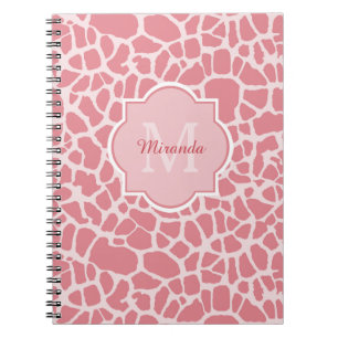 Caderno Espiral Teste padrão cor-de-rosa bonito do girafa com