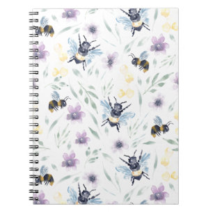Caderno Espiral Teste padrão da abelha da aguarela