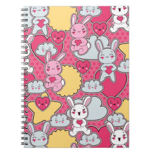 Caderno Espiral Teste padrão da criança de Kawaii com Doodles