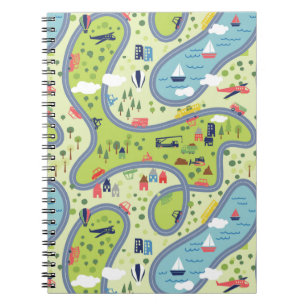 Caderno Espiral Teste padrão da paisagem de Roadtrip dos miúdos