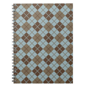 Caderno Espiral Teste padrão de Argyle no azul e no Taupe