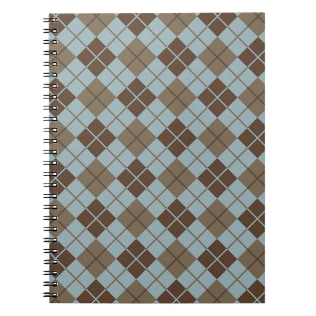Caderno Espiral Teste padrão de Argyle no azul e no Taupe (Frente)