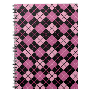 Caderno Espiral Teste padrão de Argyle no preto e no rosa