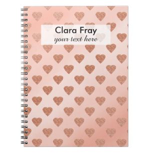 Caderno Espiral teste padrão de bolinhas cor-de-rosa dos coraçõ