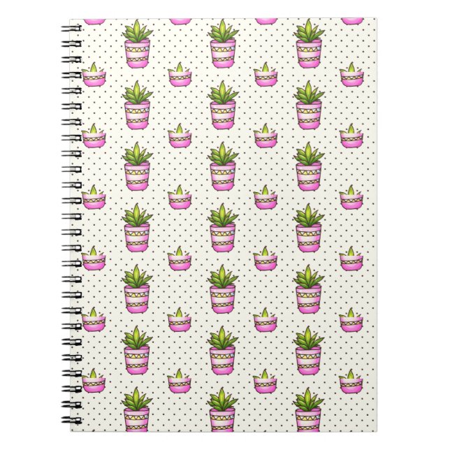 Caderno Espiral Teste padrão de bolinhas do Succulent da aguarela (Frente)