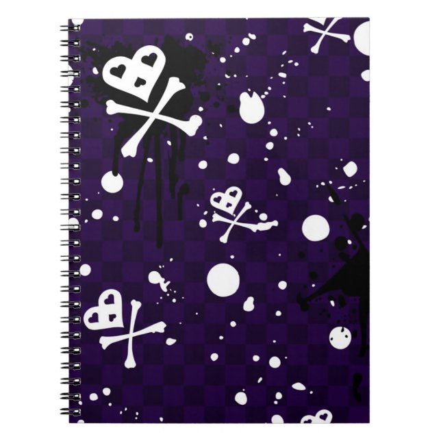 Caderno Espiral Teste padrão de Emo da cor escura com pintura (Frente)