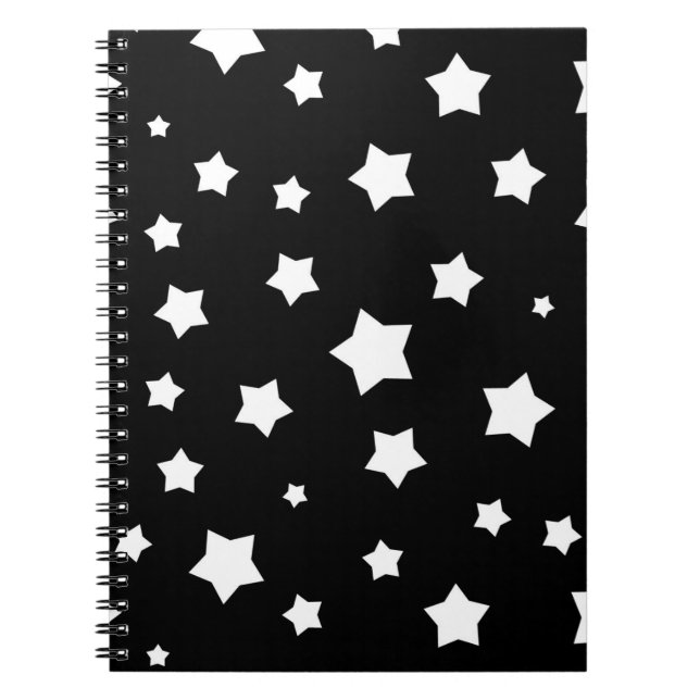 Caderno Espiral Teste padrão de estrelas preto e branco (Frente)