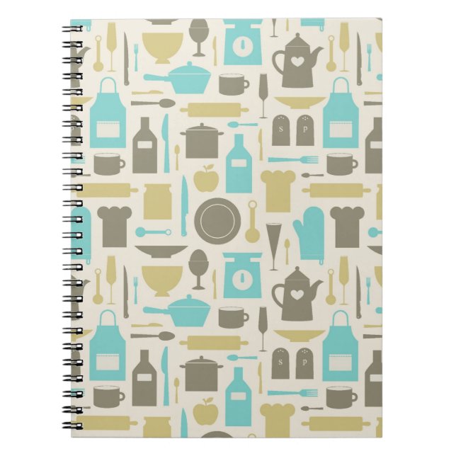 Caderno Espiral Teste padrão de ferramentas da cozinha (Frente)