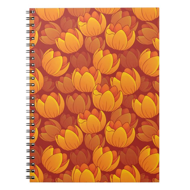 Caderno Espiral Teste padrão de flor dourado (Frente)