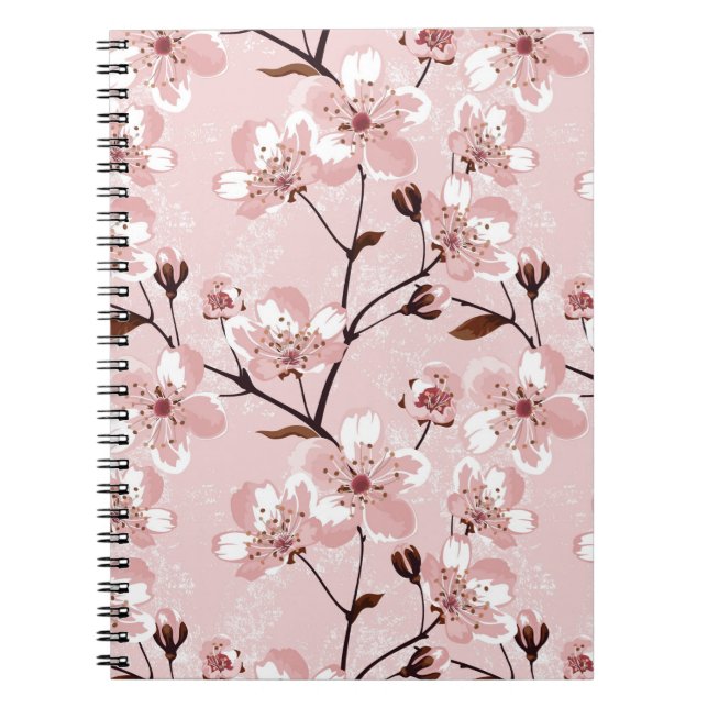 Caderno Espiral Teste padrão de flores da flor de cerejeira (Frente)