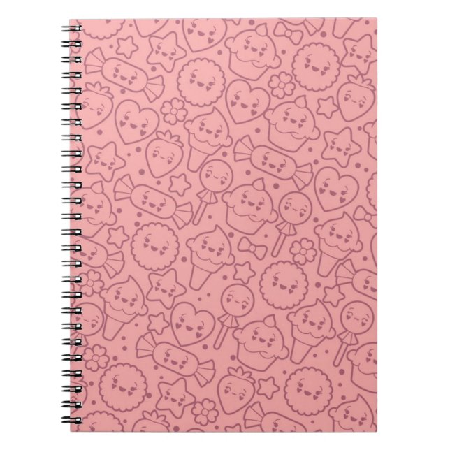 Caderno Espiral Teste padrão de Kawaii com bolos bonitos (Frente)