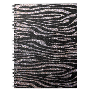 Caderno Espiral Teste padrão de prata da listra da zebra (brilho