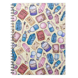 Caderno Espiral Teste padrão de Witchy da aguarela