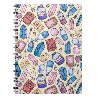 Caderno Espiral Teste padrão de Witchy da aguarela