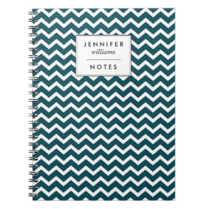 Caderno Espiral Teste padrão de ziguezagues escuro da cerceta