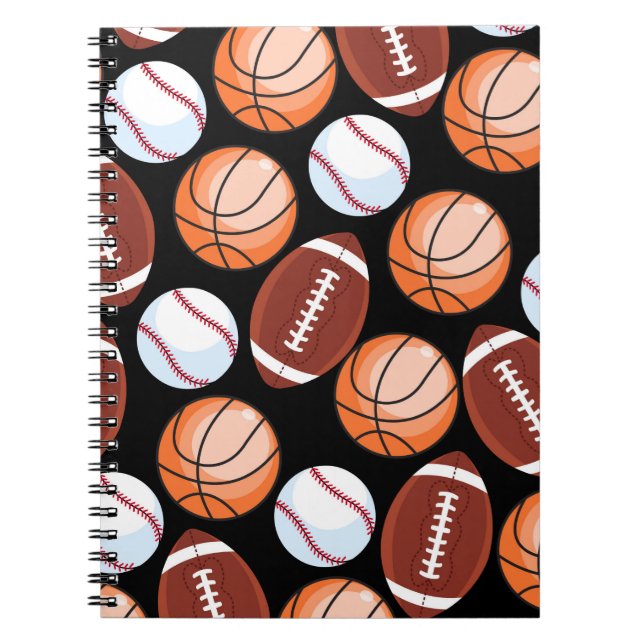 Caderno Espiral Teste padrão do basquetebol do futebol do basebol (Frente)