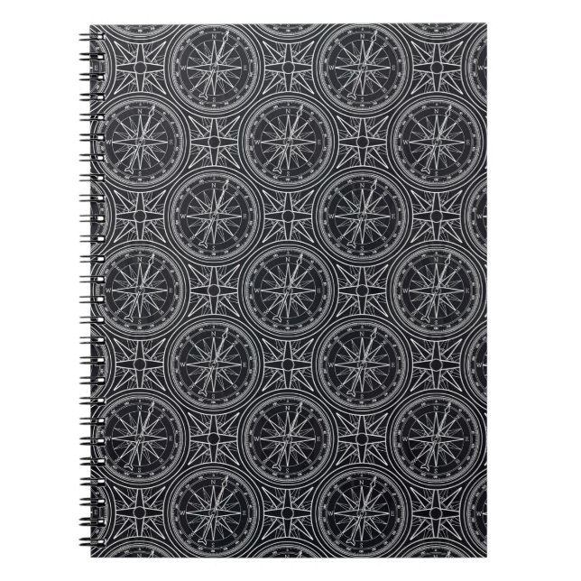 Caderno Espiral Teste padrão do compasso do rosa de vento (Frente)